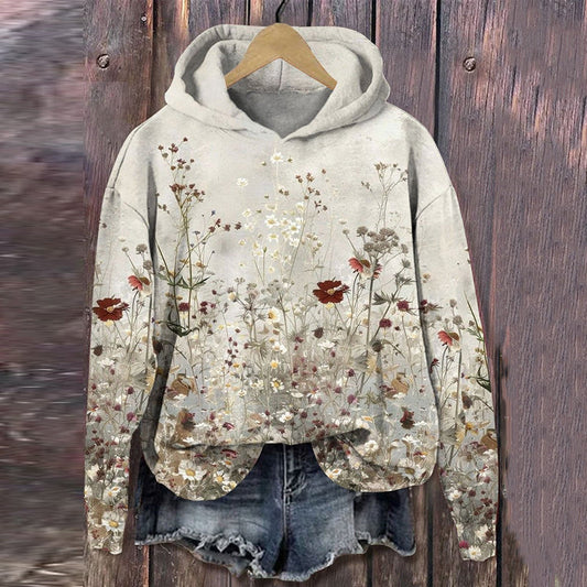 Comstylish Vintage Wild Floral Art Print Casual Sweatshirt
