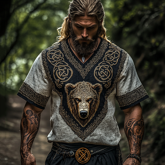 Nordic Viking Mythology Bear Head Celtic Totem V-neck T-shirt artswardrobe