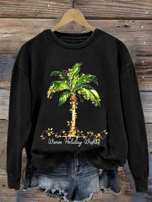 Comstylish Women's Christmas Palm Tree Print Casual Sweatshirt