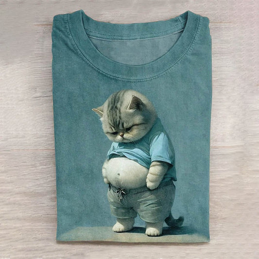 Cute Puppy Abstract Cat Animal Casual Print T-shirt elevenforest