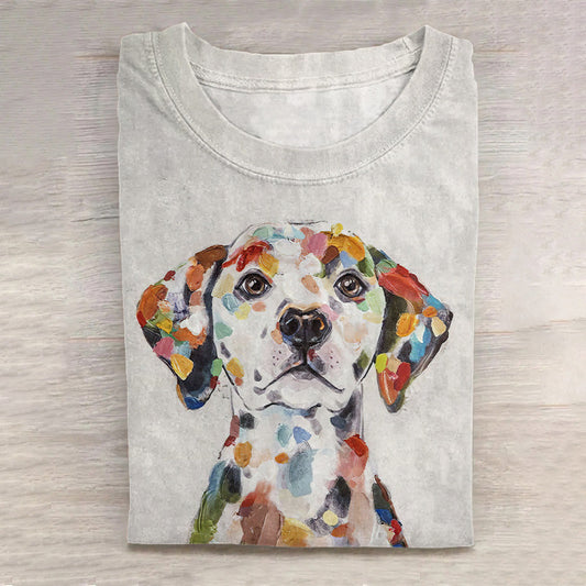 Comstylish Women's Cute Puppy Multicolour Ink Art Print Casual Short Sleeve T-Shirt