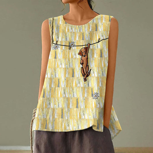 Women's Vintage Funny Dog Print Vest artswardrobe