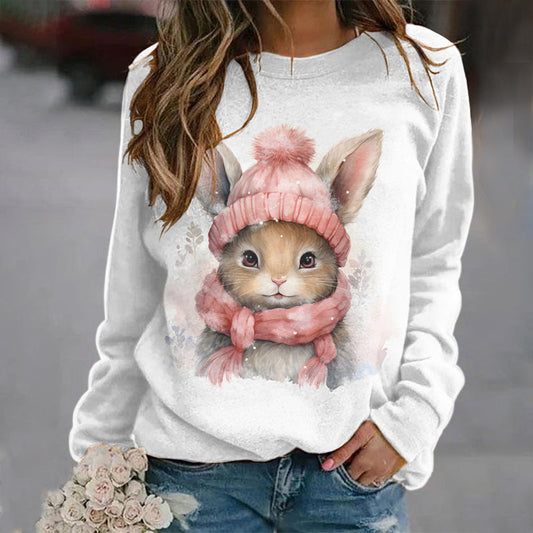 Comstylish Women's Watercolor Rabbit Art Casual Sweatshirt