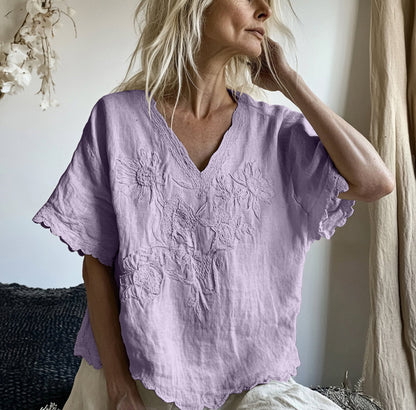 Vintage Floral Art Cotton Linen Comfy Shirt artswardrobe