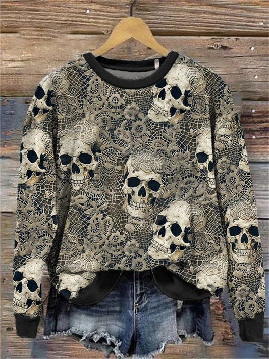 Comstylish Skull Lace Pattern Long Sleeve Sweatshirt