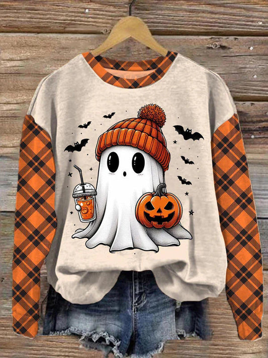 Comstylish Halloween Ghost Crew Neck Casual Sweatshirt