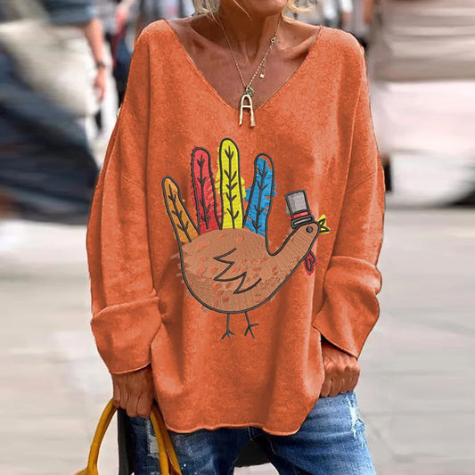 Grateful Home Handmade Turkey Print Women's Long Sleeve T-Shirt artswardrobe
