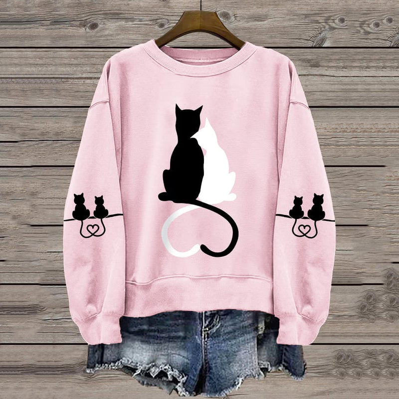 Women's Love Cute Cat Print Casual Sweatshirt elevenforest
