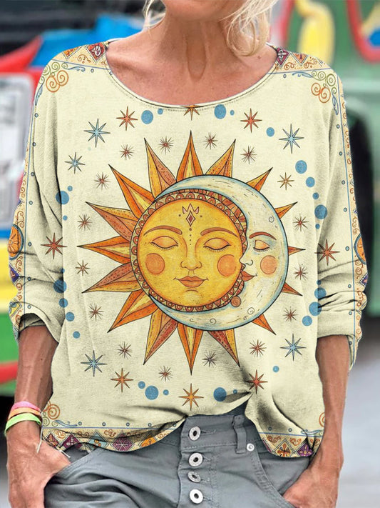 Litha Hippie Sun & Moon Art Comfy T Shirt artswardrobe