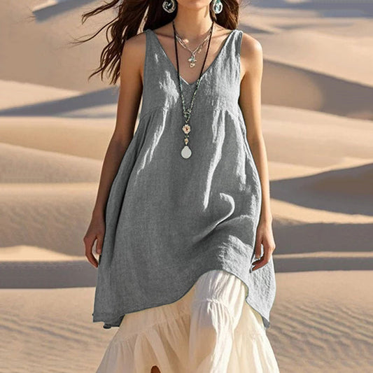 Vintage Sleeveless Cotton Linen Solid V-neck Pocket Vest Shirts artswardrobe