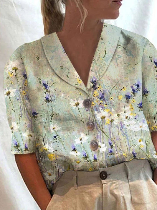 Women Floral Print Retro Casual Shirt
