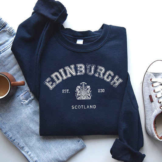 Comstylish Vintage Edinburgh Print Crew Neck Casual Sweatshirt