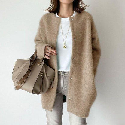 Retro Solid Color Loose Button Pocket Knitted Cardigan elevenforest