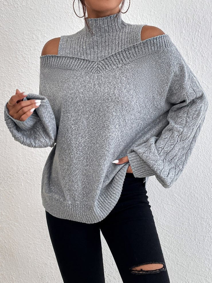 LM | MW Gray sweater with open shoulders