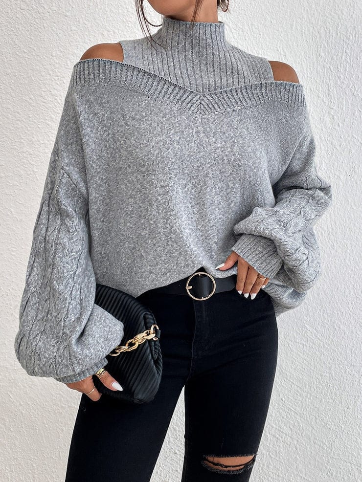 LM | MW Gray sweater with open shoulders