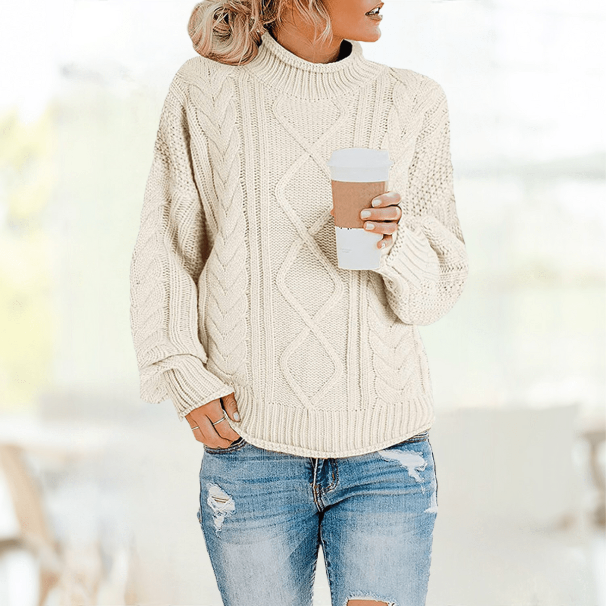 LM | Beige Stylish turtleneck sweater