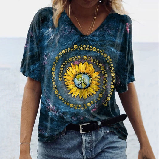 Comstylish Tie Dye Hippie Art Painting V-neck Short Sleeve T-shirt
