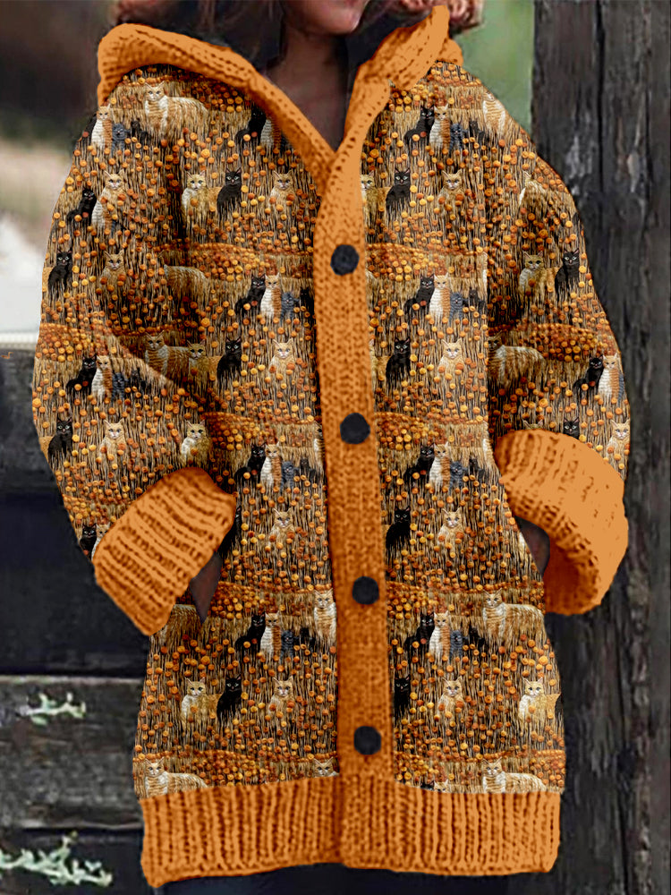 Cats Flower Embroidered Cozy Hooded Cardigan elevenforest