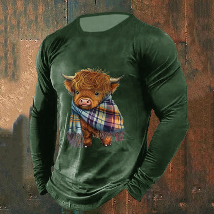 Men's Highland Cow Print Crew Neck Casual T-Shirt artswardrobe