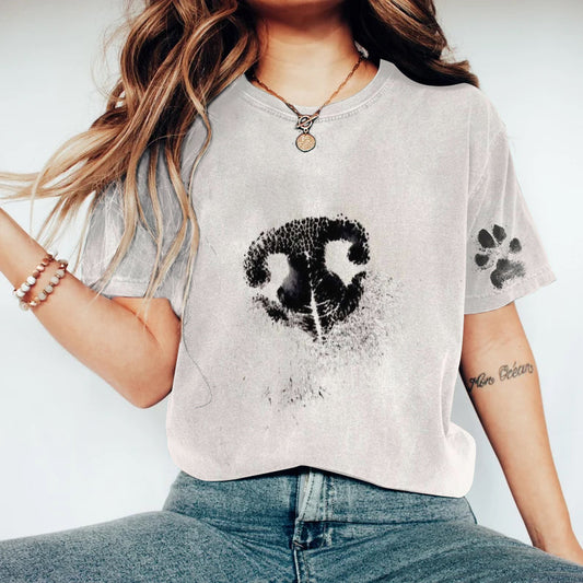 Comstylish Dog Nose Print Crew Neck Short Sleeved T-Shirt