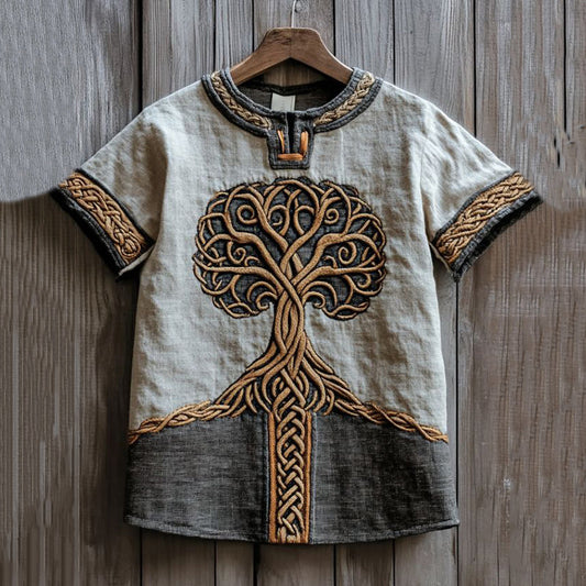 Men's Viking Celtic Embroidery Linen T Shirt artswardrobe