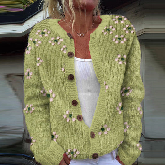 Vintage Icelandic Pink Floral Knitted Cardigan Sweater artswardrobe