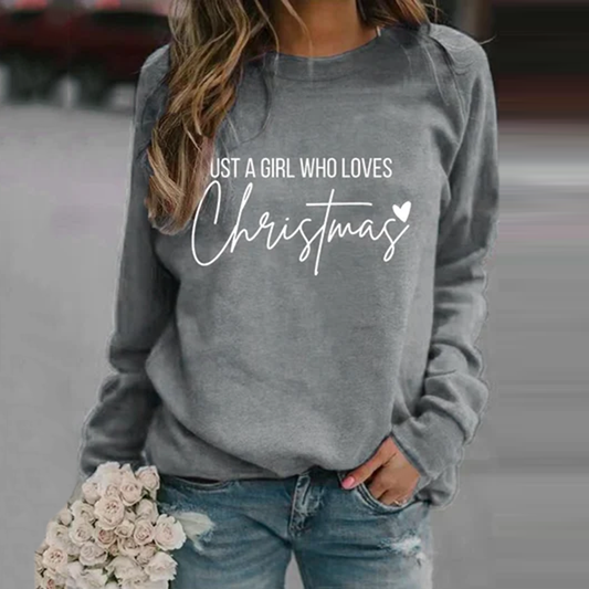 Comstylish Retro Just A Girl Who Loves Christmas Print Sweatshirt