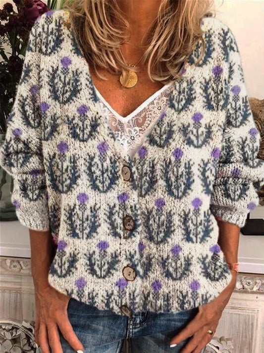 Scottish Thistle Flower Women's Knitted Cardigan artswardrobe