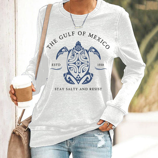Comstylish Women's Gulf Of Mexico Print Round Neck Sweatshirt
