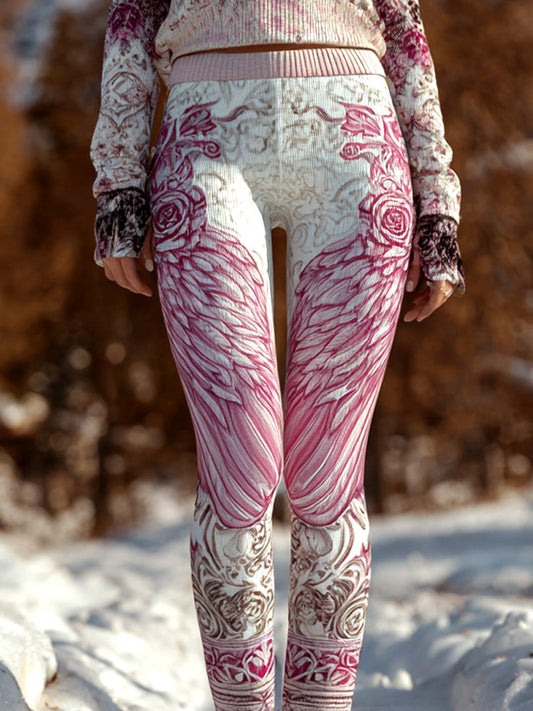 Comstylish Women's Vintage Viking Wings Rose Print Leggings
