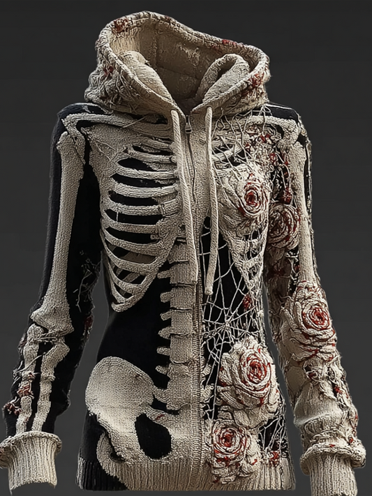 Comstylish Ladies' Halloween Line Art Dark Style Knit Sweater Jacket