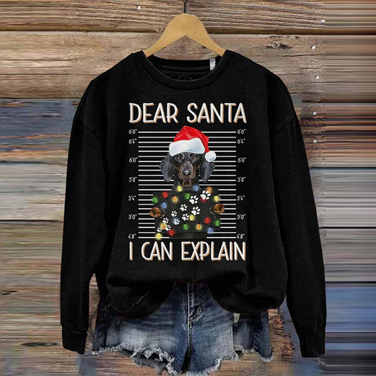 Comstylish Christmas Dear Santa Dachshund Art Print Casual Sweatshirt