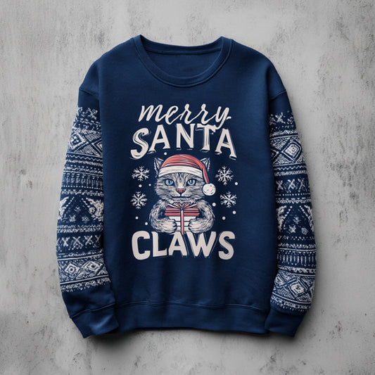 Comstylish Women's Christmas Cat Comfortable Crew Neck Sweatshirt