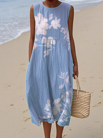 Vintage Loose Floral Art Linen Tank Dress artswardrobe