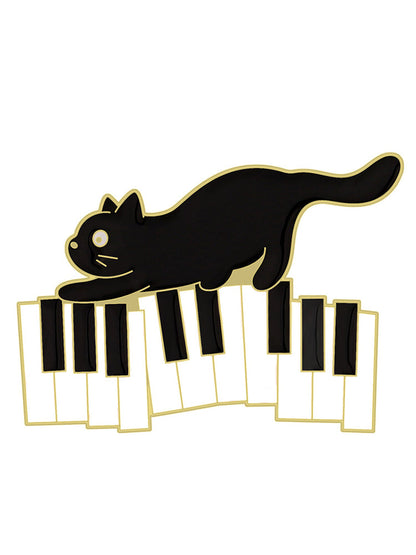 Lovely Black Cat Music Note Brooch elevenforest