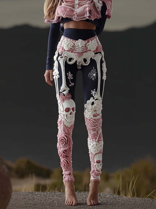Comstylish Women's Anatomical Style Dark Halloween-themed Knitted Tight-fitting Leggings