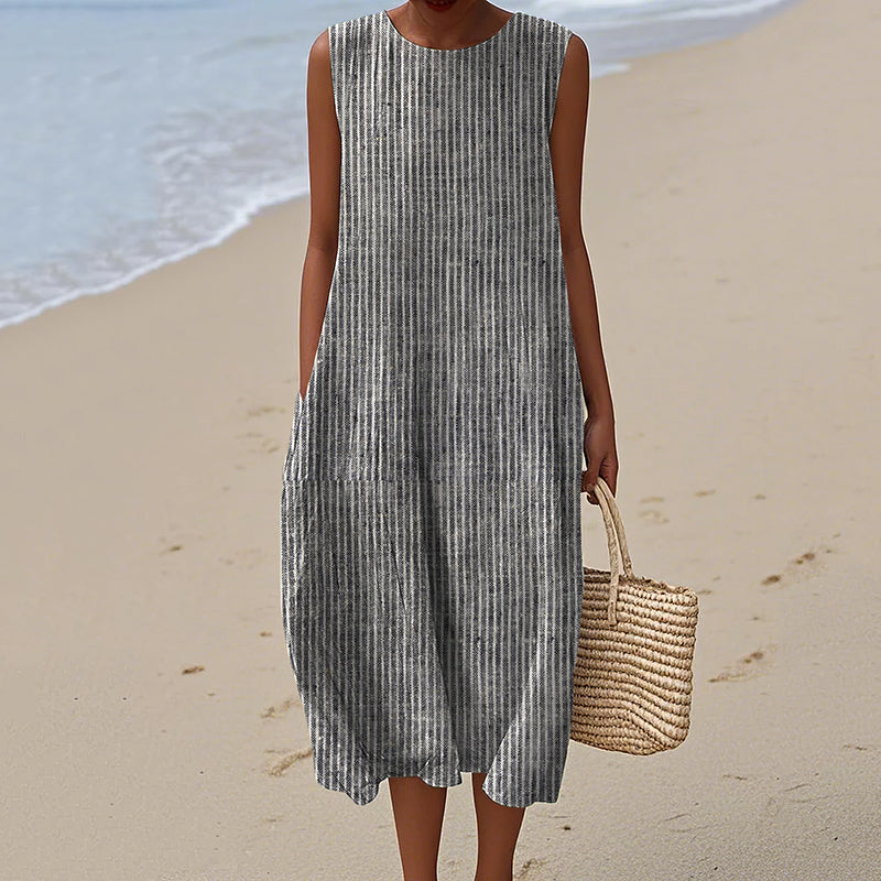 Women's Vintage Stripes Pattern Design Midi Tank Dress artswardrobe
