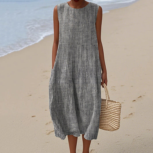 Women's Vintage Stripes Pattern Design Midi Tank Dress artswardrobe