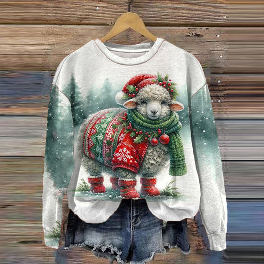 Women's Christmas Sheep Print Sweatshirt artswardrobe