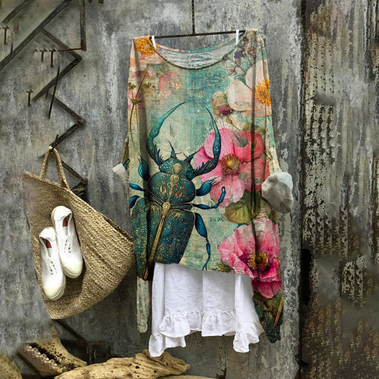 Beetle Element Vintage Floral Women's Linen Flowy Shirt artswardrobe