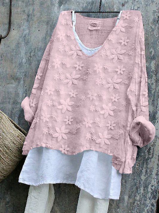 Comstylish Floral Lace Embroidered Linen Blend Tunic