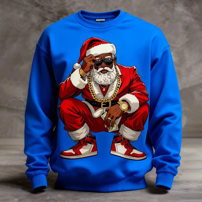 Comstylish Men's Christmas Santa Claus Print Crew Neck Long Sleeve Sweatshirt