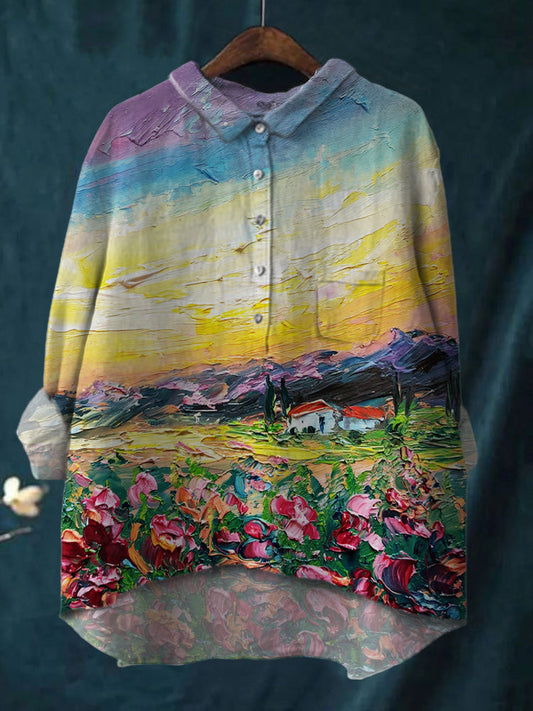 Women's Colorful Oil Painting Print Shirt