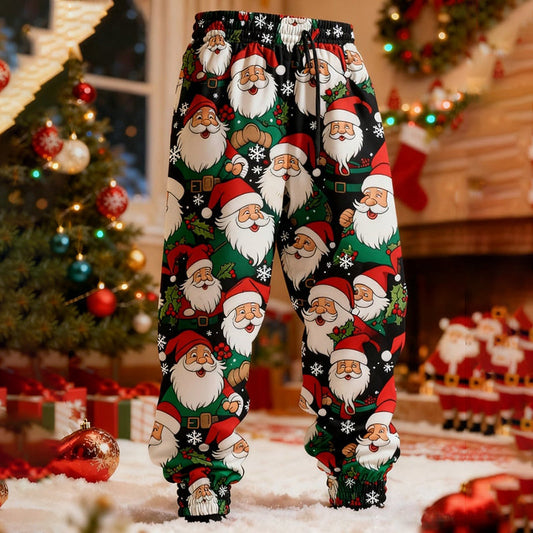Comstylish Men's Vintage Christmas Santa Claus Pattern Sweatpants