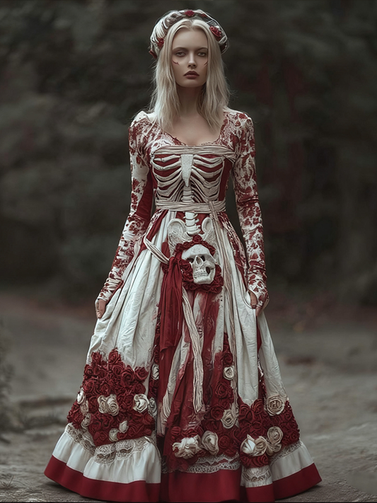 Comstylish Halloween Ghost Bride Women's Cosplay Cotton And Linen Dress