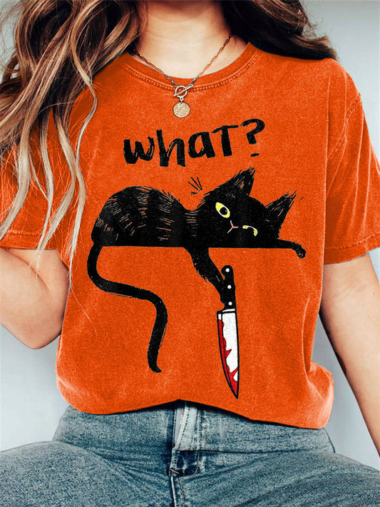Comstylish Women's Funny Black Cat Print T-Shirt