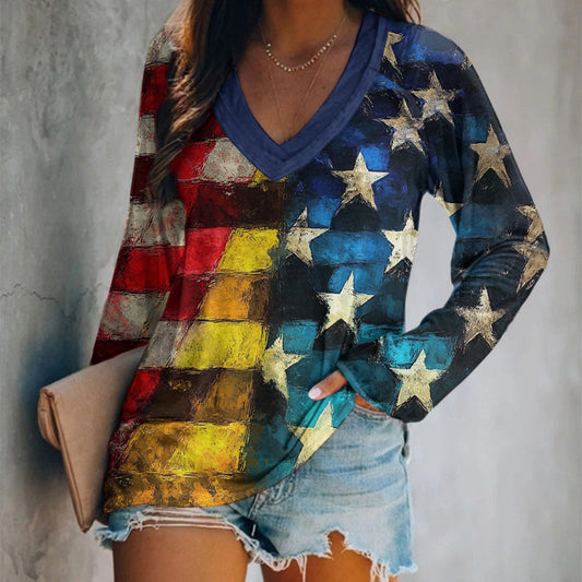 Women's Vintage Independence Day Flag Graphic T-shirt artswardrobe
