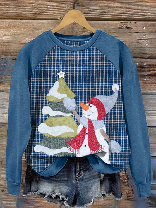 Comstylish Christmas Tree & Snowman Print Vintage Sweatshirt