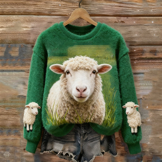 Comstylish Little Sheep From The Pasture Flannel Crewneck Sweatshirt