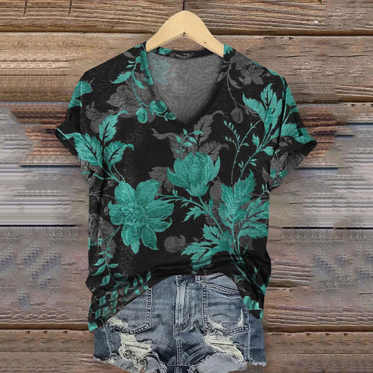 Retro Floral Print Casual T-shirt artswardrobe